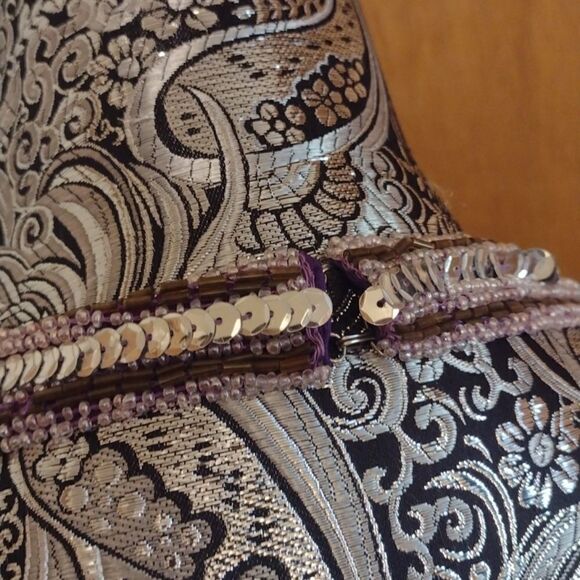 Carina Purple Silk beaded halter minidress halter top sparkle purple silver S - Picture 5 of 15